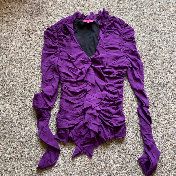 Betsey Johnson Tops - Betsey Johnson 90s Ruche Ruffle Top Corset Purple Goth Long Sleeve L